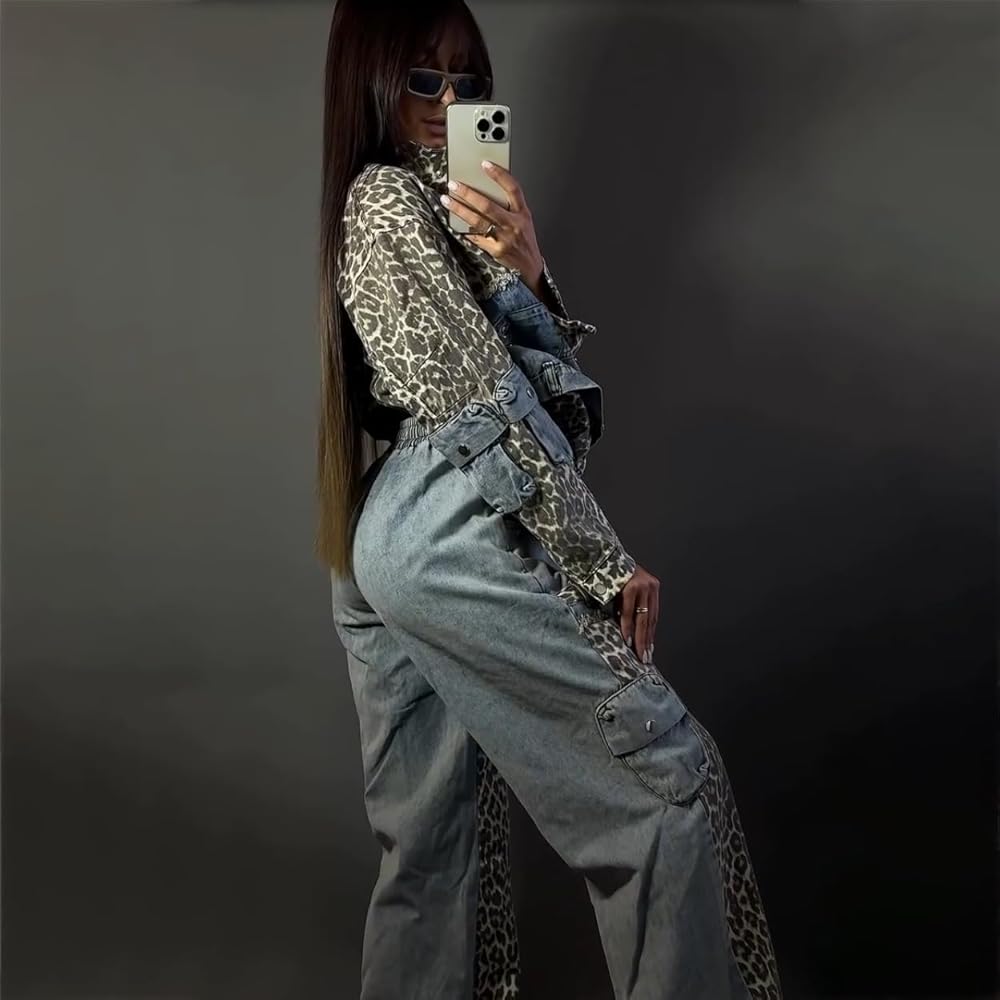 Amazon.com: Denim Two Piece Outfits for Women Leopard Color